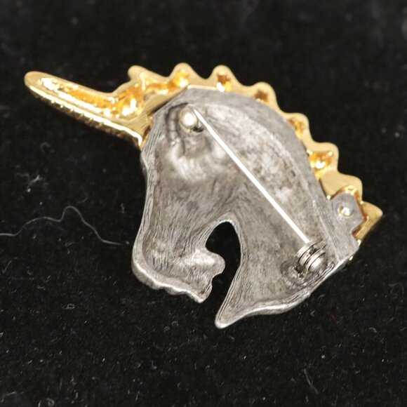 Vintage Two Tone Unicorn Metal Pin Brooch Horse Gold Silver - Picture 6 of 6